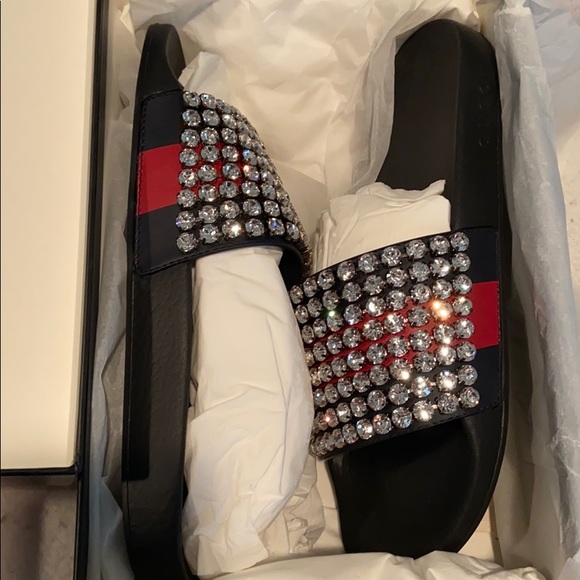 Gucci Crystal black Webb slides NWB size 40 - Picture 4 of 10
